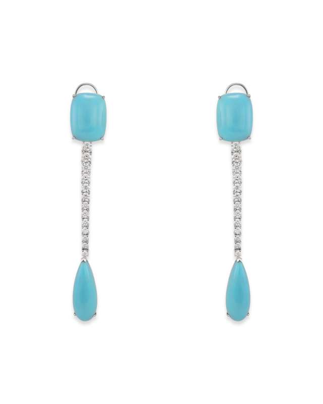 18k White Gold Diamond and Turquoise Earrings